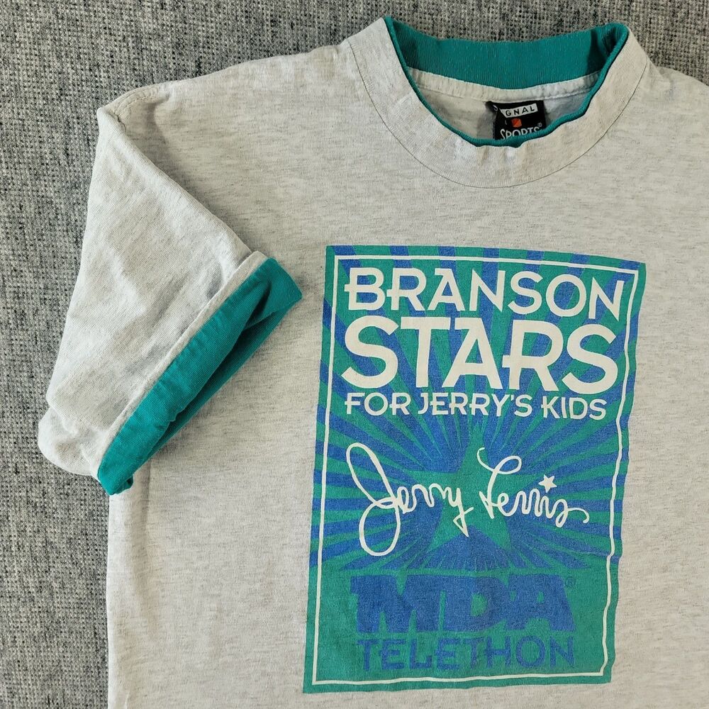 Vtg 90s Branson Stars MDA Telethon Shirt L Jerry Lewis Signatures Signal Sports